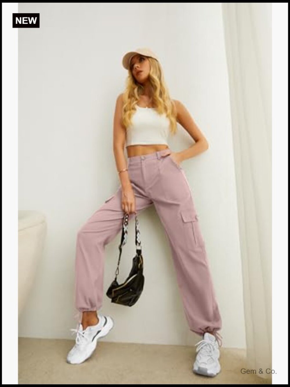 High Waisted Cargo Pants Baggy Stretchy 6 Pockets Drawstring Ankle Cuffs Y2K - Picture 2 of 7
